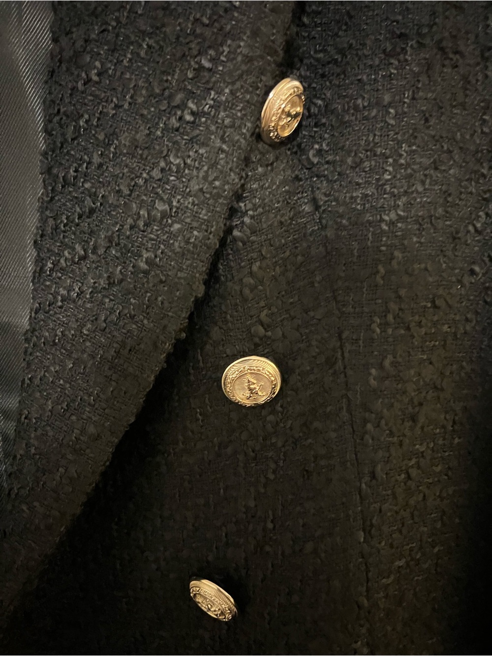 Zara Black Bouclé Double-Breasted Blazer with Gold Buttons - Picture 10 of 12